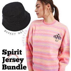 New! Disney Bucket Hat Spirit Jersey Wool Psychedelic Mushroom Sweater Bundle